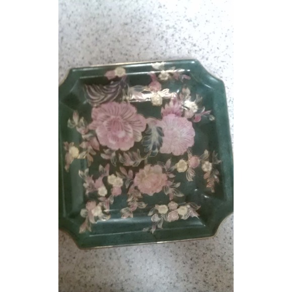 Vintage enamel paint on ceramic bowl, decorative floral dish - Picture 1 of 3